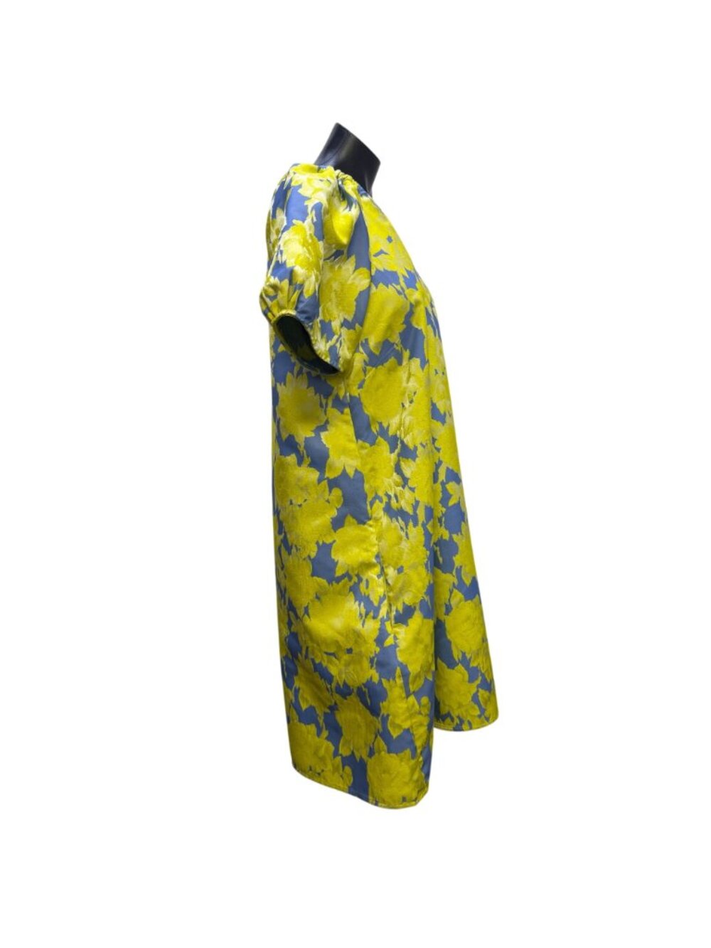 Abbey Glass Floral Dress Blue/Yellow V-Neck Puff Sleeve M - Picture 3 of 8